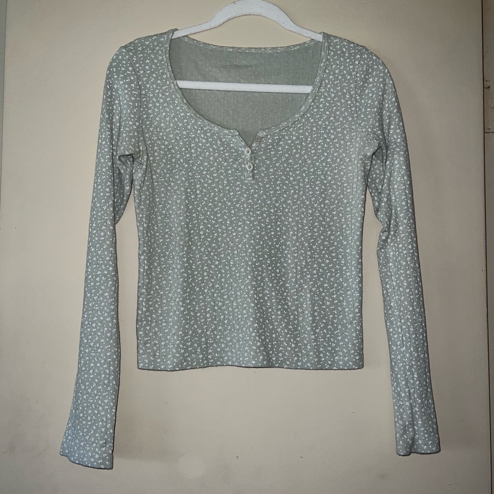 Women's Green Floral Long Sleeve Top